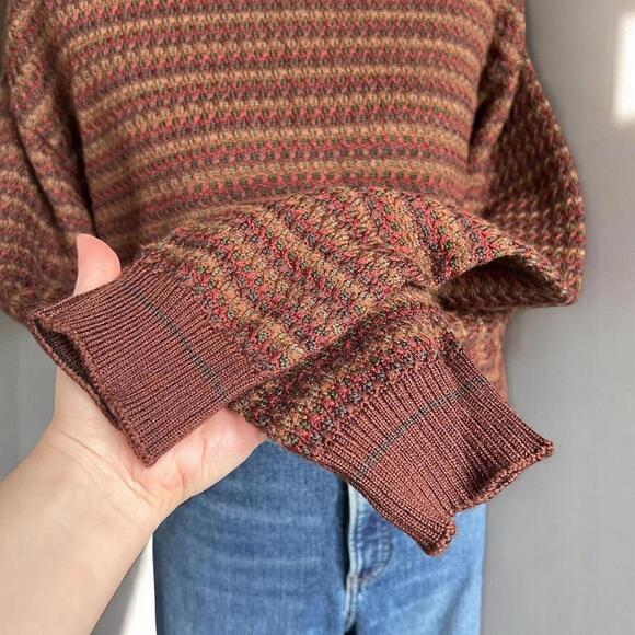Lenor Romano Vintage Merino Wool Sweater Brown Rust Micro Stripe Knit Uruguay M - Picture 5 of 8